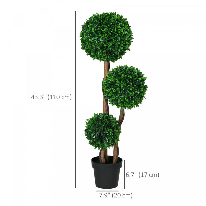 HOMCOM Arbre Artificiel 1,1 m, Trois Boules de Buis pour Interieur et Exterieur