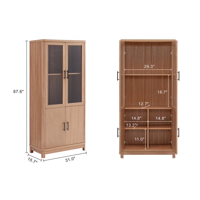 Ensemble de 2 bibliotheques-armoires Jodie style milieu du siecle 31\" en erable (6 etageres)