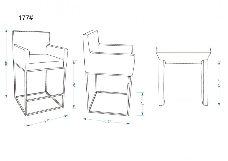 Tabouret de comptoir en metal et tissu gris style mid-century modern Ambassador - Lot de 2