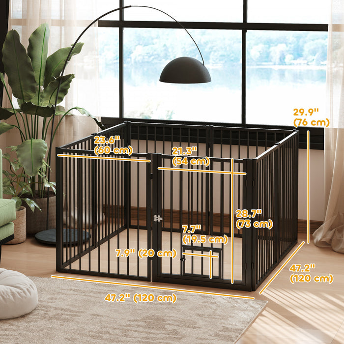 Pawhut Parc Pour Chien, 30\" De Hauteur, 8 Panneaux, Enclos D'exercice Pour Chiot, Barriere Pour Chien Et Porte Pour Chat, Cloture Portable Pliable Pour Interieur Et Exterieur