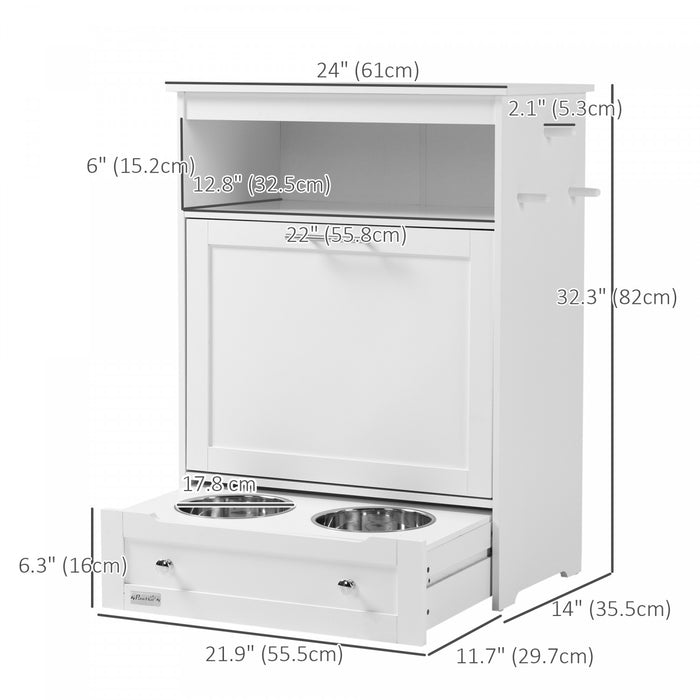 Pawhut Pet Feeder Station Storage Cabinet, Conteneur De Stockage De Nourriture Pour Chien Avec Bols Sureleves Pour Chien Et Cintre Pour Les Fournitures D'alimentation Et D'abreuvement