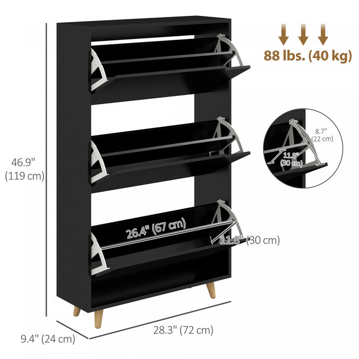 HOMCOM Armoire a chaussures avec 3 portes rabattables, noir