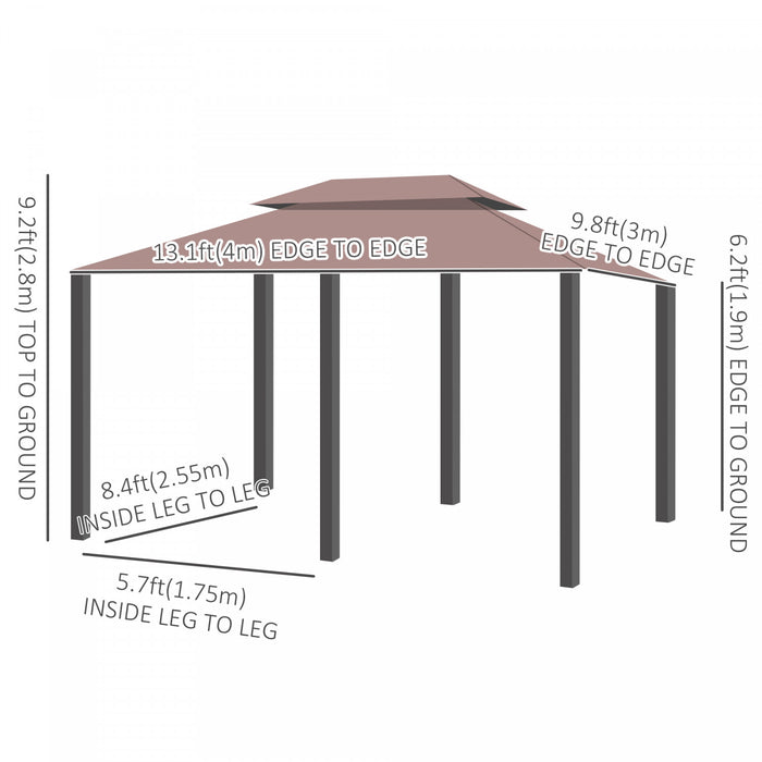 Tonnelle Barnum Pavillon De Jardin Style Colonial Double Toit Toiles Laterales Amovibles 3l X 4l X 2,65h M Chocolat