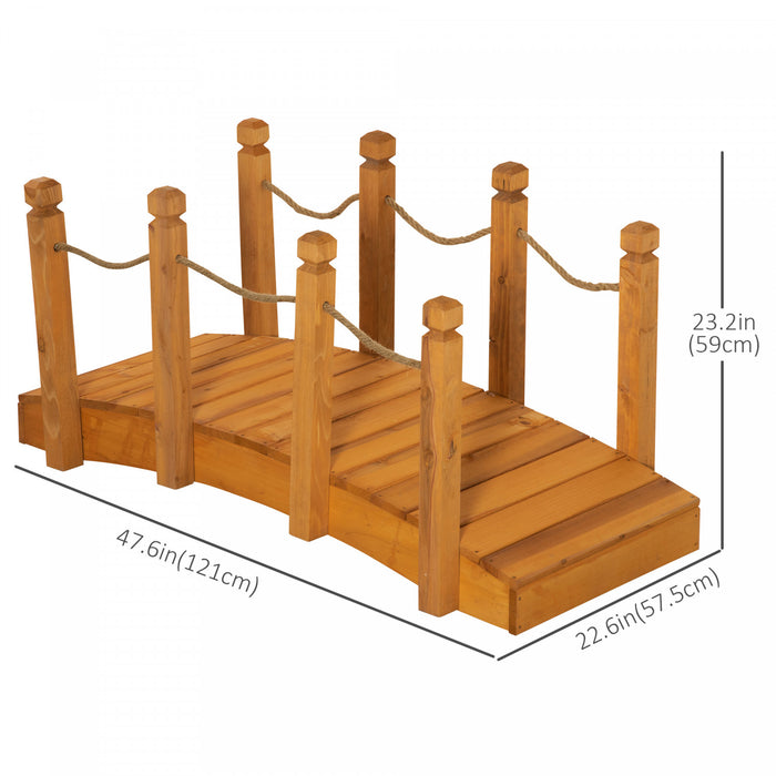Outsunny 4 Ft Pont De Jardin En Bois De Sapin Avec Balustrades Cordes De Chanvre Orange