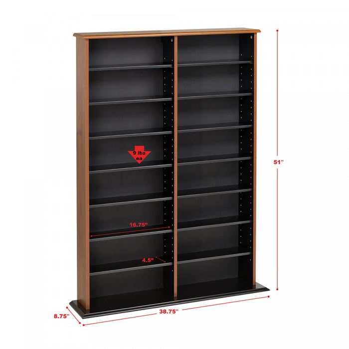 Meuble de rangement mural double largeur - noir et cerisier