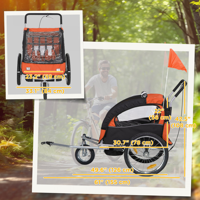 Aosom Remorque velo 2 en 1 pour enfants, porte-bebe pliable, Orange