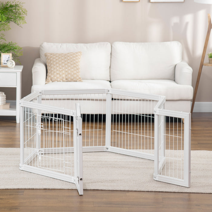 Pawhut Parc Pour Animaux De 24,5\" Enclos D'exercice Pour Chien A 6 Panneaux, Cloture De Mise Bas Pliable, Loquets A Double Verrouillage, Pour Une Utilisation En Interieur Et En Exterieur Blanc