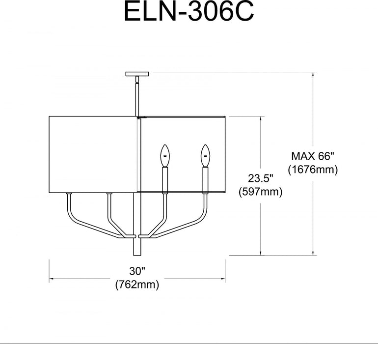 Luminaire suspendu Eleanor de Dainolite avec abat-jour blanc, fini laiton vieilli et 6 ampoules