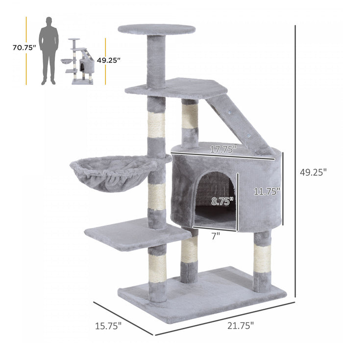 Pawhut 49'' Arbre A Chat Tour Chaton Griffoir Griffoir Grattoir Grimper Centre D'activites Maison De Jeu Meubles Pour Animaux De Compagnie Gris