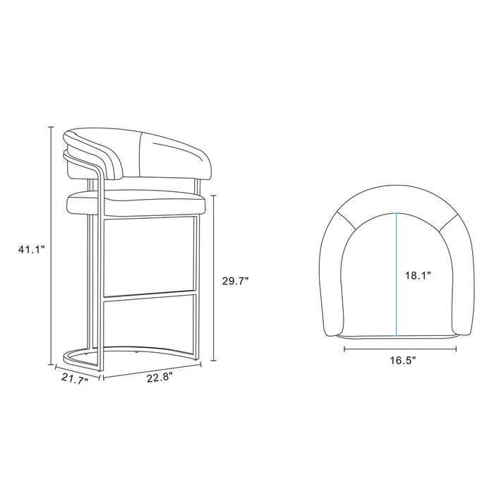 Tabouret de bar moderne Augusta en metal et tissu, coloris blanc