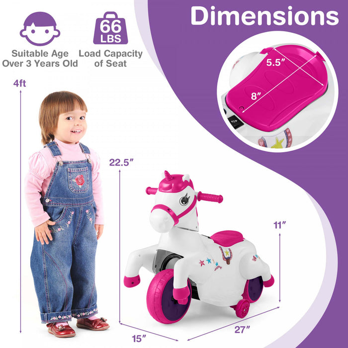 Costway 12v Enfants Monter Sur Jouet Unicorne Avec Roues D'entrainement Musique Un Bouton Demarrer Cheval Jouet Rouge