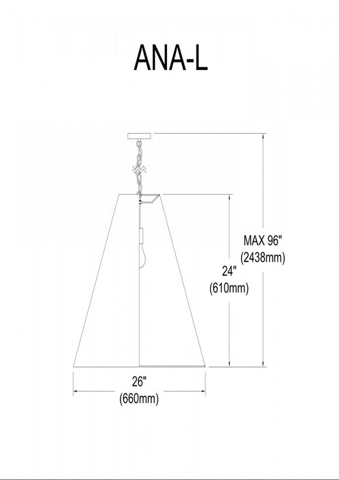 Grand luminaire suspendu Anaya de Dainolite avec abat-jour blanc, fini laiton vieilli et 1 ampoule