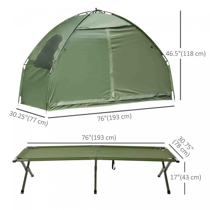 Tente-lit de camping Outsunny, ensemble pliable et portable pour l'exterieur avec surelevation, vert