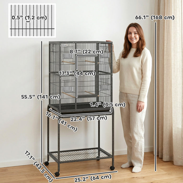 Cage a Oiseaux 141 cm, Cage de Vol avec Support Roulant Detachable