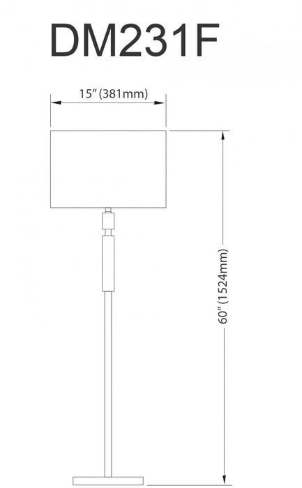 Lampe à pied Fernanda de Dainolite avec abat-jour blanc, fini laiton vieilli et 2 ampoule