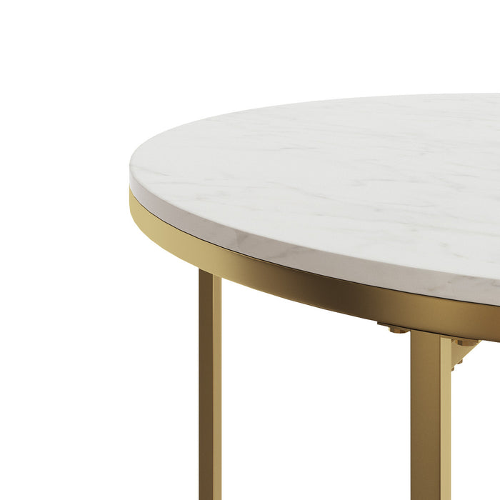 Gilded Table Basse Ronde avec Plateau en Marbre Blanc