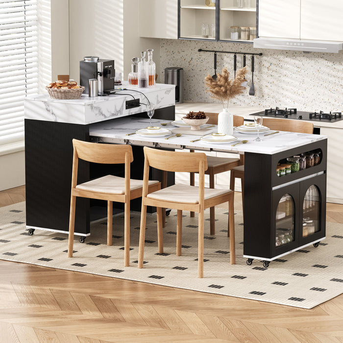 Table a manger extensible Avery avec ilot de cuisine roulant, noir