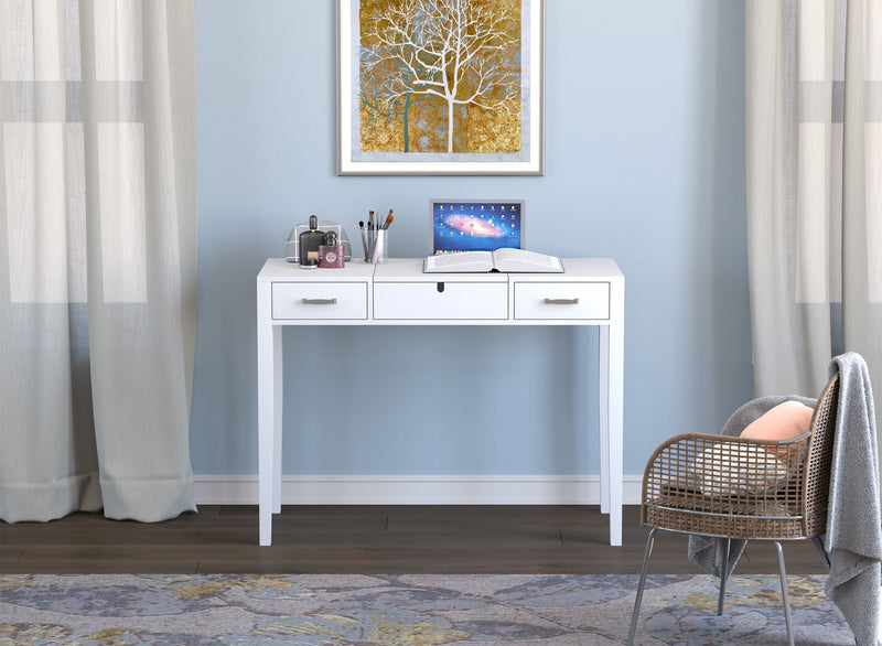 Console de 40 po avec 2 tiroirs et 1 miroir rabattable - blanche