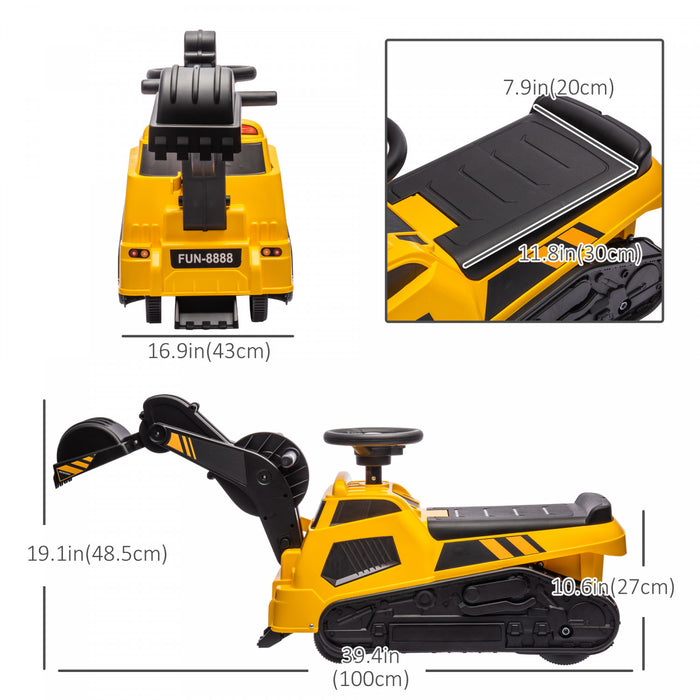 Aosom Voiture De Construction Pour Enfants 3 En 1, Rouleau Compresseur, Pelle, Bulldozer, Construction De Jeu Sans Puissance Avec Musique, Pour 18 A 48 Mois, Jaune