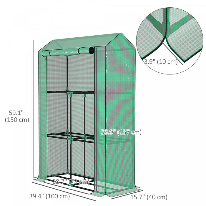 Outsunny Mini Serre Avec Etageres A 3 Niveaux, Porte Enroulable, Vert