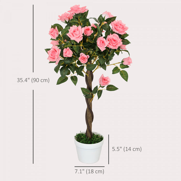 Set de 2 Rosiers Artificiels avec Fleurs Realistes, Outsunny, Rose