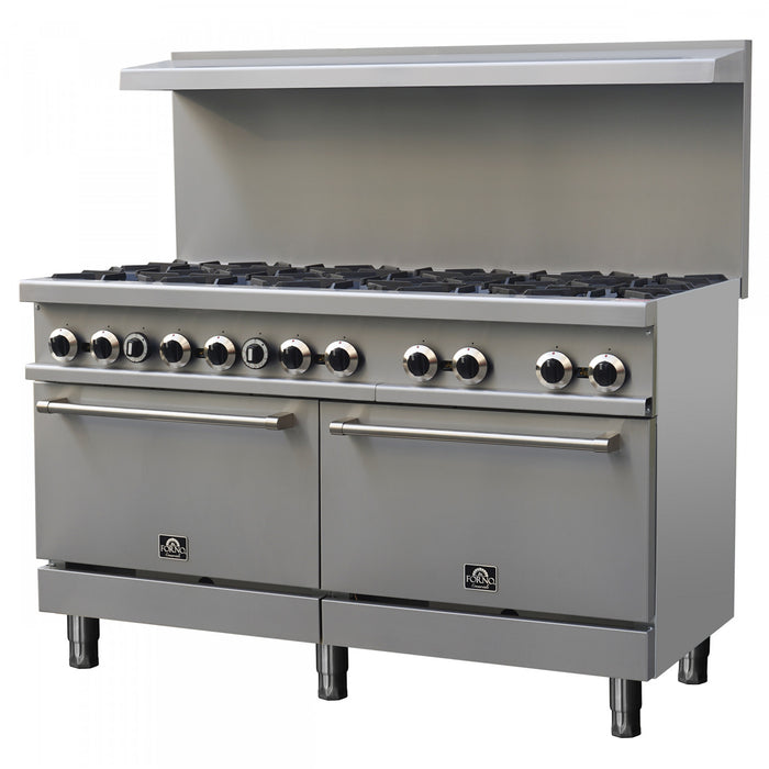 Cuisiniere a gaz Commerciale en acier inoxydable de 60 po, 10 bruleurs, 300 000 BTU – FCMGR0093-60
