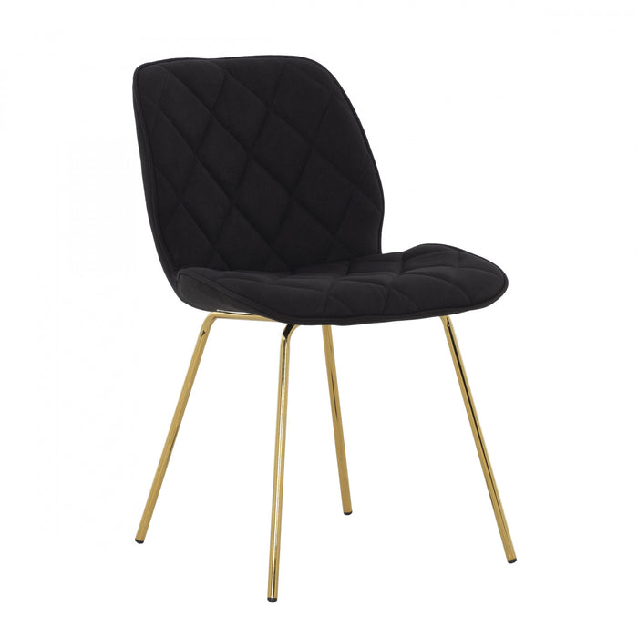 Chaise d'appoint Brynlee noire capitonnee avec pieds dores (ens. de 2)