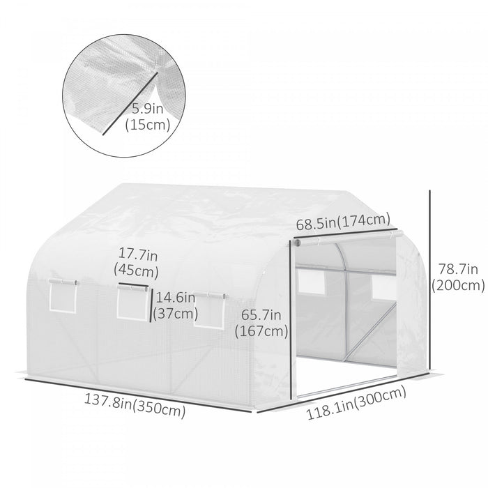 Outsunny 11.5'x9.8'x6.6'tunnel De Jardin Serre Jardin Plante Poussant Maison Chaude Exterieur Graine Fleur Legume Grande Taille 6 Fenetres