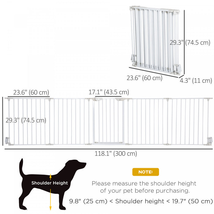 Pawhut Parc D'interieur Pliable Pour Chien De Petite Et Moyenne Taille Avec Porte, 5 Panneaux, 29\" De Haut, Pour Escalier, Porte, Couloir, Blanc