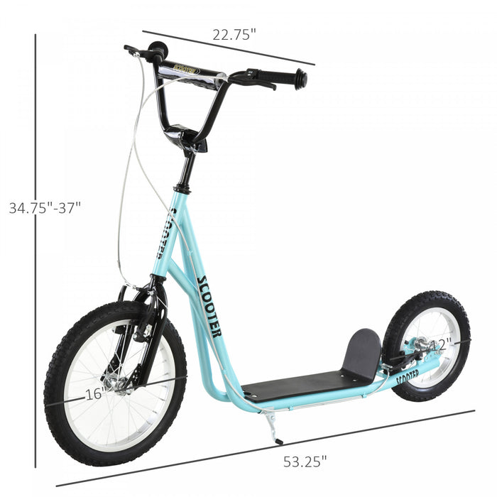Aosom Scooter Guidon Reglable Jouet Pour 5+ Avec Freins Doubles Avant Et Arriere Roues Gonflables Bleu