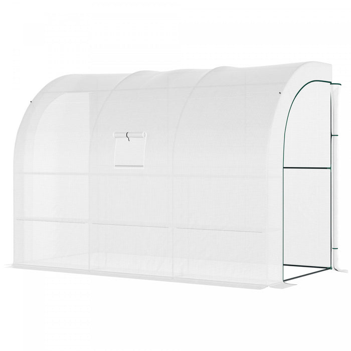 Outsunny 10' X 5' X 7' Serre Murale D'exterieur Avec Fenetres Et Portes Et 3 Etageres En Fil Metallique A 6 Niveaux, Blanc