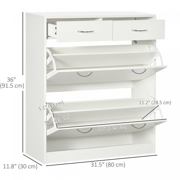 HOMCOM Meuble a chaussures avec tiroirs rabattables, Blanc