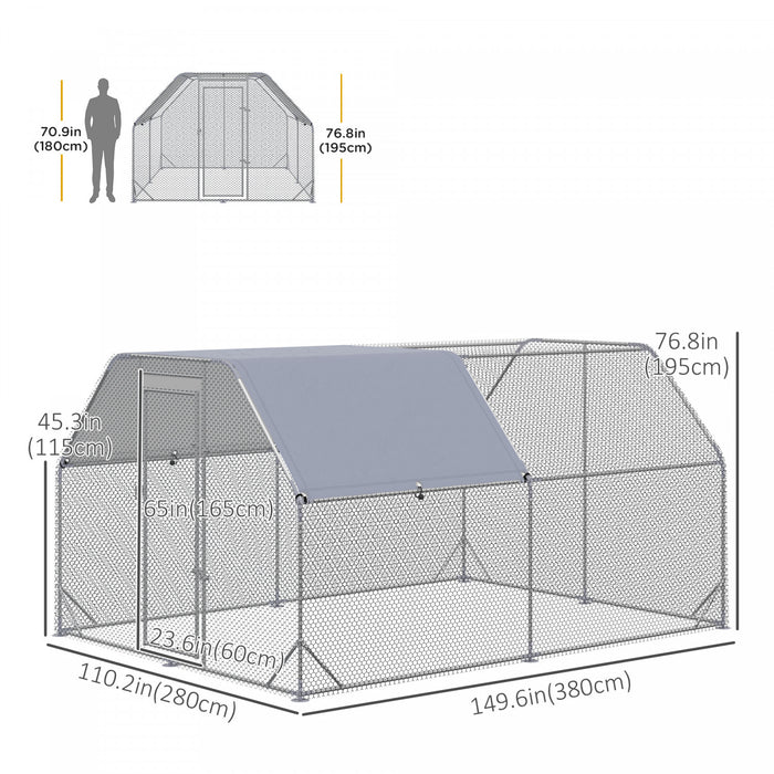 Pawhut Poulailler En Metal Pour 10 A 12 Poulets, Enclos A Poules D'exterieur Avec Couverture Pour Ferme De Jardin, 12.5' X 9.2' X 6.4'