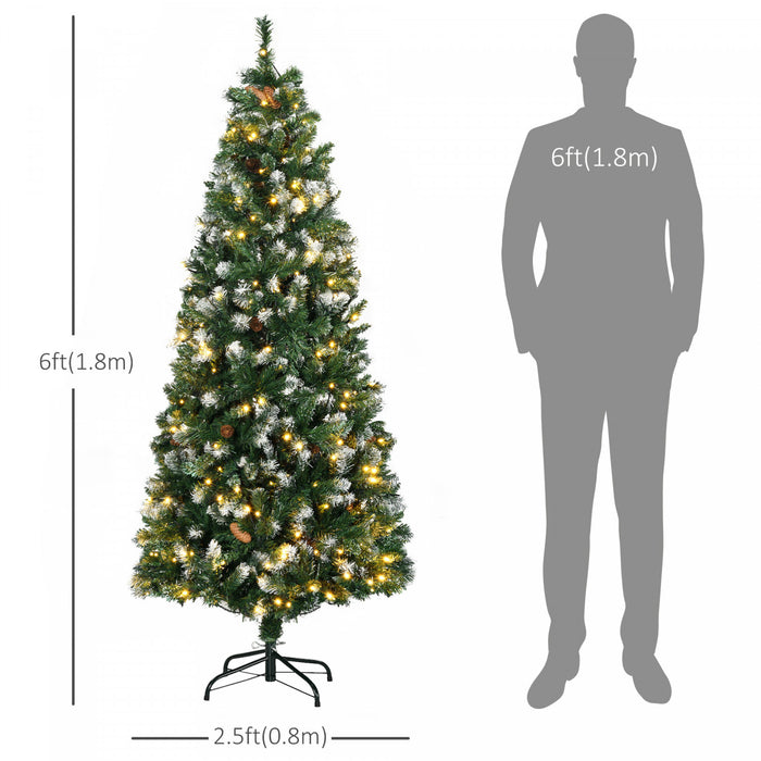 Homcom Arbre De Noel Artificiel Pre-eclaire De 6pi, Pointes Enneigees