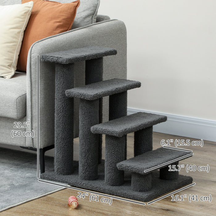 Pawhut Escalier A Gratter Pour Chat A Plusieurs Niveaux, 4 Marches Avec Moquette, Gris Fonce