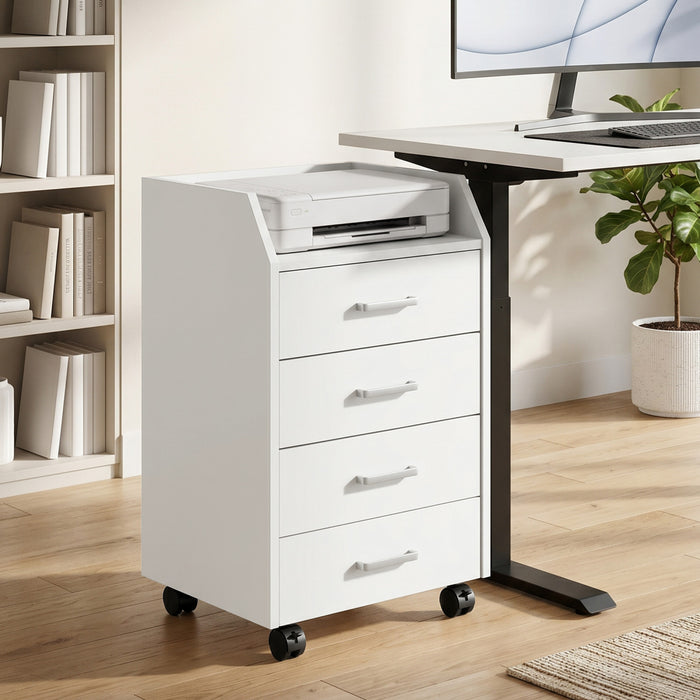 HOMCOM Caisson de rangement a 4 tiroirs avec roulettes verrouillables blanc