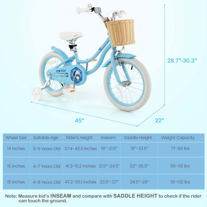 Prorider 16\" Velo Enfant Avec Roues D'entrainement Reglable Guidon Siege Frein A Main Bleu