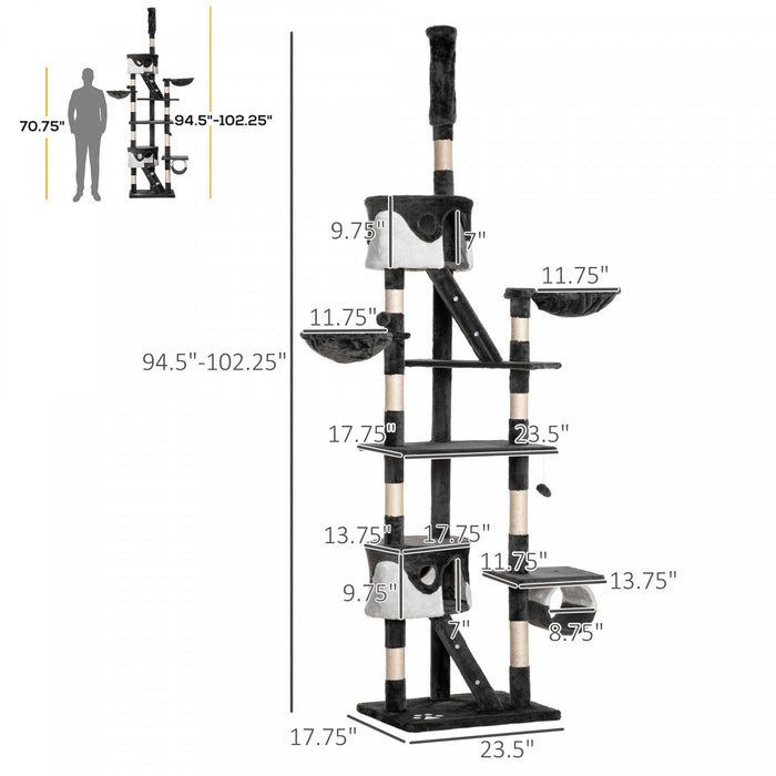 Pawhut 94 \"-102\" Enorme Arbre A Chat Plafond Haut Chat Condo Griffoir Centre D'activite Multi-niveaux Maison De Jeu Blanc