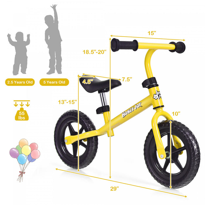 Honeyjoy Enfants Equilibre Velo Pas Pedale Velo D'entrainement W / Guidon Reglable Et Siege Jaune