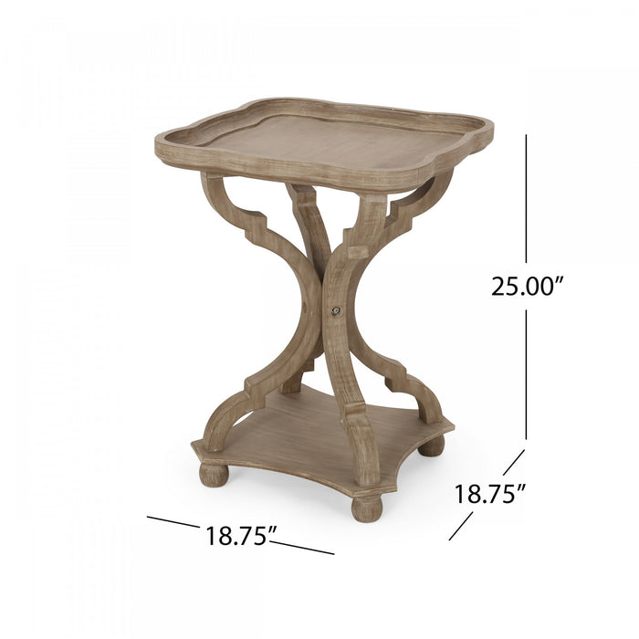 Table D’appoint Carrée Traditionnelle Jason Avec Étagère, Finition Bois Flotté