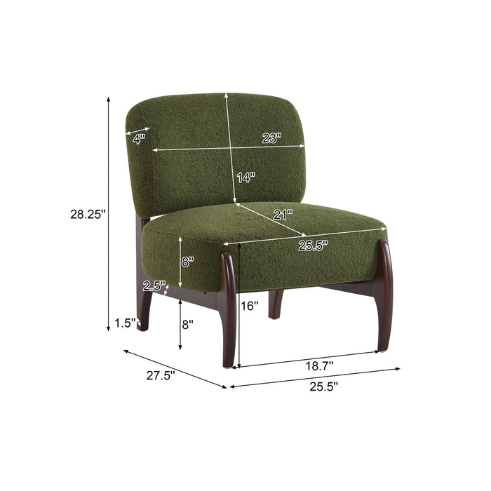 Coco Fauteuil de Salon Moderne en Bouclette avec Cadre en Bois Massif, Vert