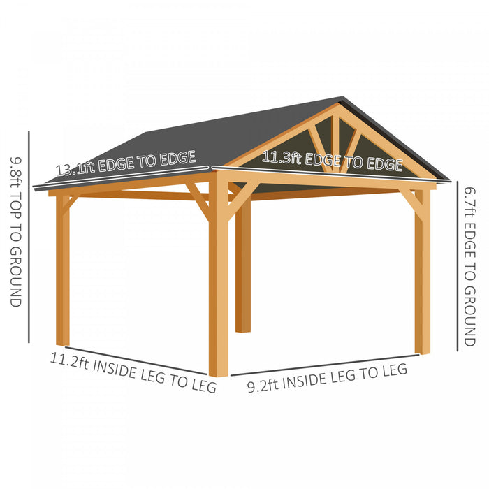 Outsunny 13' X 11' Gazebo En Bois Auvent Exterieur Pare-soleil Abri Avec Toit En Acier, Bois Massif, Noir Et Naturel