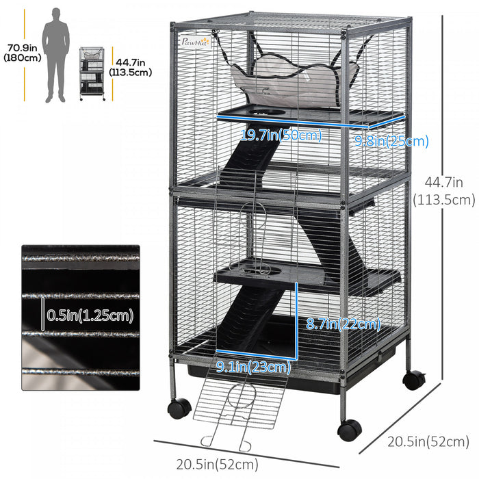 Cage Pour Petits Animaux Portable Avec 2 Portes Hamac Metal Pp 52 X 52 X 113,5 Cm Gris