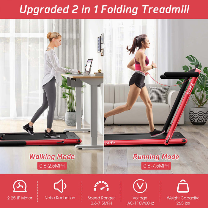 Tapis De Course Pliable 2 En 1superfit – Moteur 2,25 Cv – Double Ecran – Haut-parleur Bluetooth