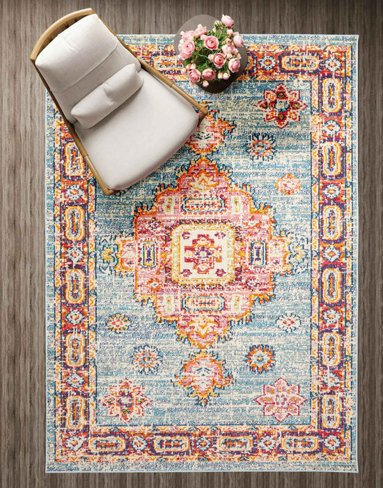 Tapis Traditionnel Lotus 8'0\" x 10'0\" en Bleu