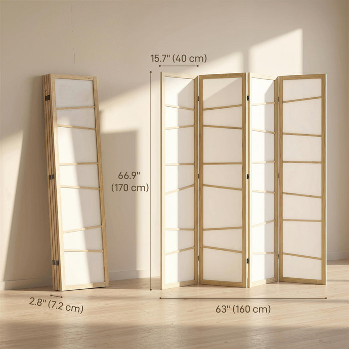HOMCOM Paravent Pliable, Ecran de Confidentialite a 4 Panneaux, Bois Naturel