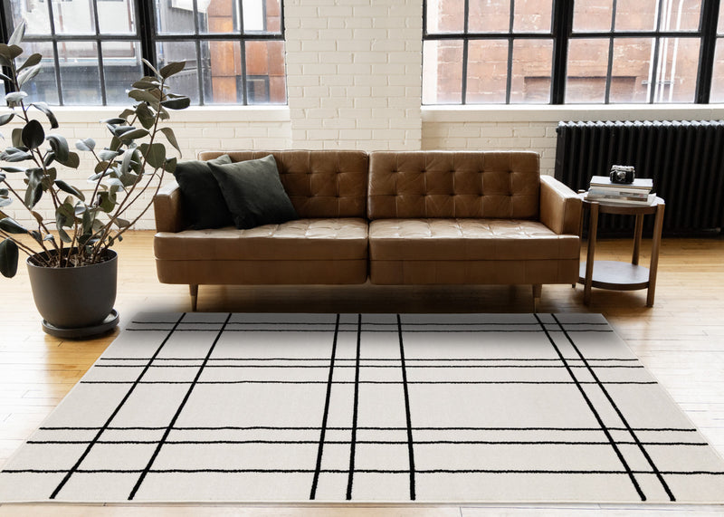Tapis Covington a carreaux gris et blanc, 7'10\" x 10'6\"