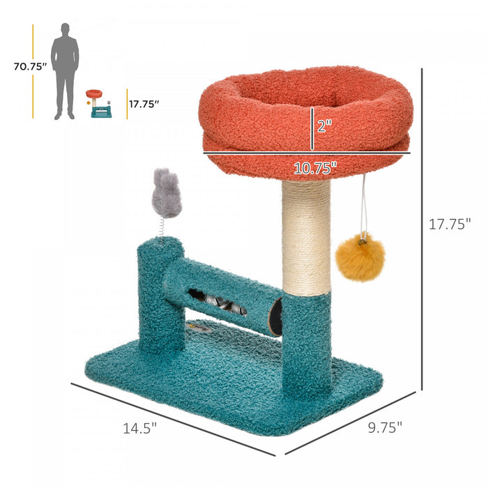 Pawhut Arbre A Chats Avec Lit Pour Chat Griffoir Balle Suspendue Balle Sur Ressort Rouleau Avec Clochettes Tissu En Peluche Doux Grand Confort Bleu Orange