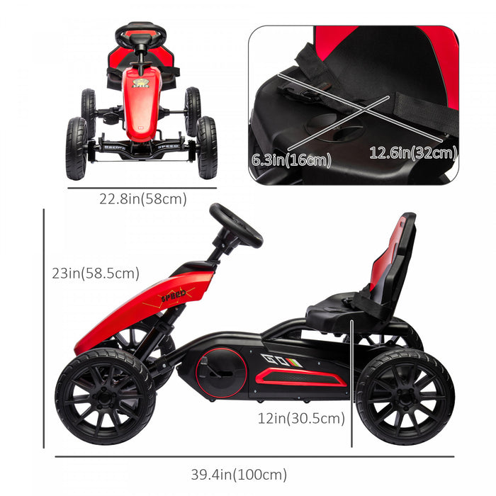 Aosom Kart A Pedales Pour Enfants, Voiture A Pedales Avec Essieu Pivotant, Seau Reglable, Frein A Main, 4 Roues Eva, Course A Pied En Interieur, Pour 3 A 8 Ans, Rouge