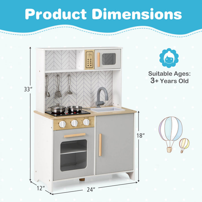 Costway Kids Kitchen Playset Avec Lumieres Sons Micro-ondes Four Cuisine Accessoires